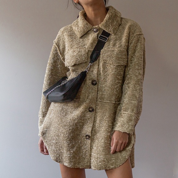Zara fleece overshirt cream teddy button-up jacket - Picture 5 of 14
